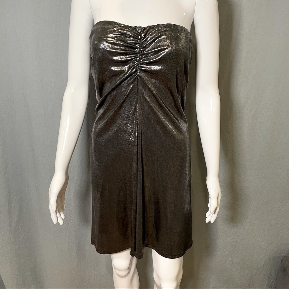 80s Metallic silver sleeveless mini dress / top built in bra